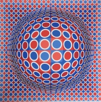 Vasarely, Victor: Komposition in Weiss, Blau und Rot