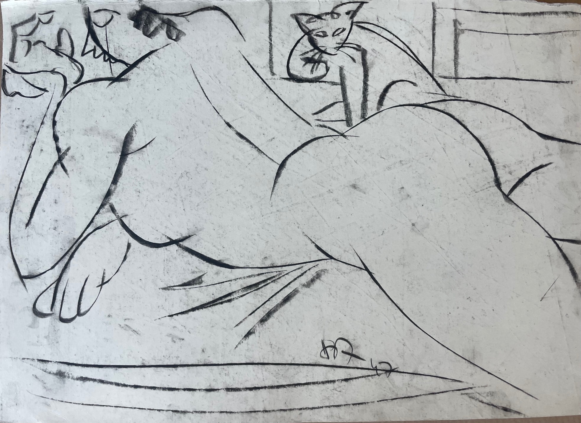 Amerigo Tot: Nude in the atelier with cat