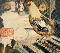 Csók, István: Züzü playing the piano in company of a rooster