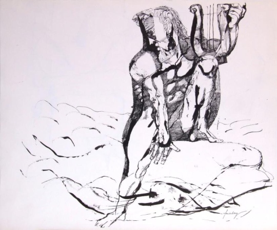 Szalay, Lajos - Zeichnungen: Harfenspieler mit Delphin
