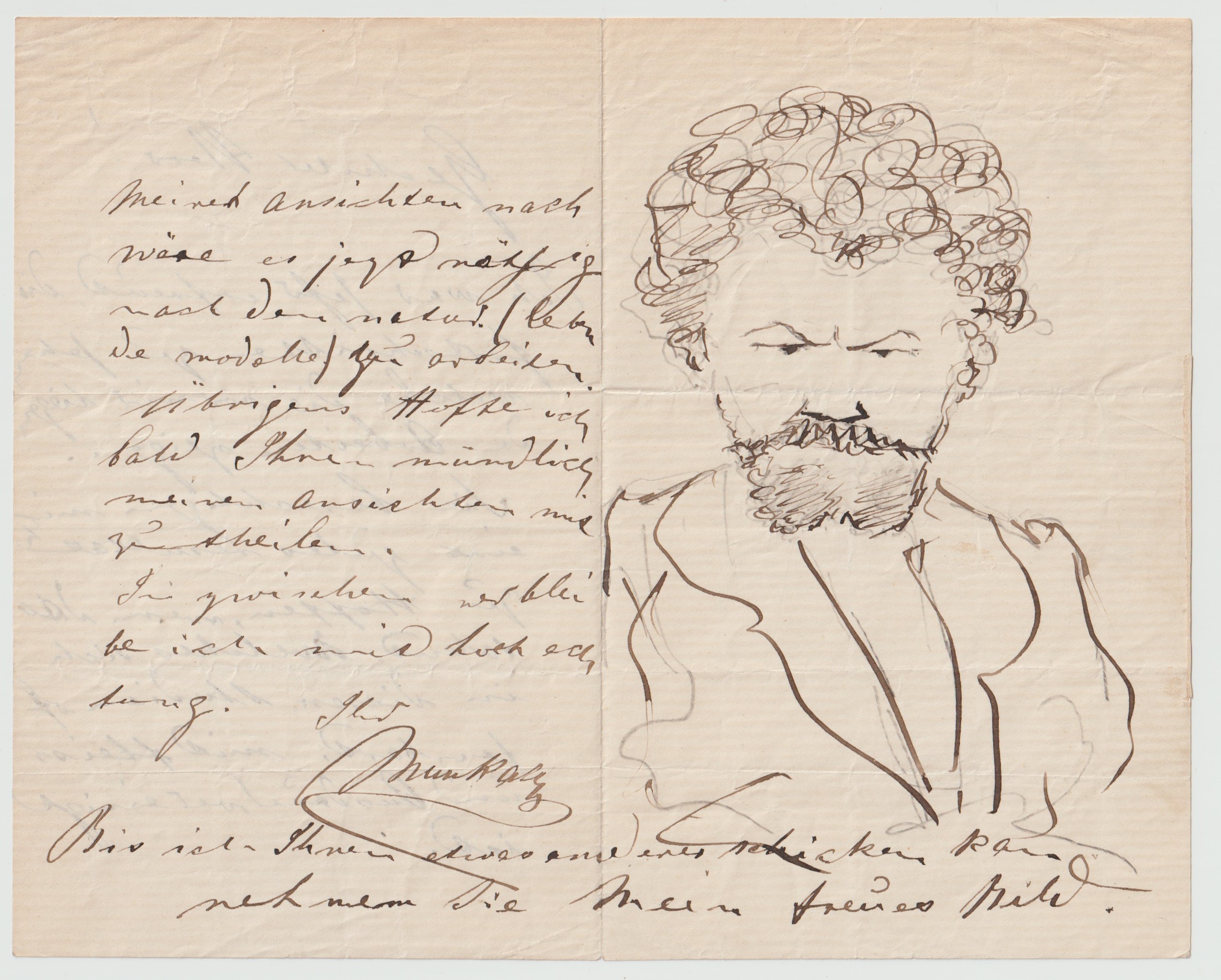 Munkácsy, Mihály: Autograph Letter with Self-Portrait