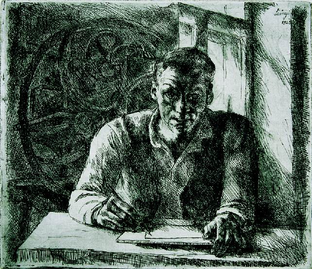 Szőnyi, István: Self-portrait with engraving press